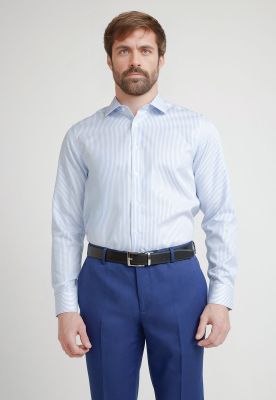 Camisa Formal Hombre Non Iron Líneas Slim Travel Blanco/Celeste