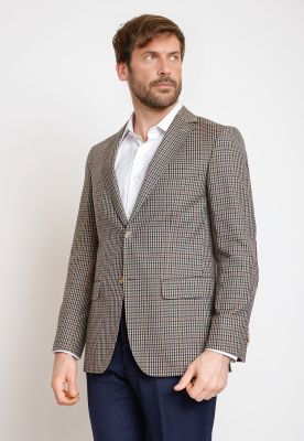 Chaqueta Formal Hombre Mezcla Lana Cuadros Slim Executive Beige