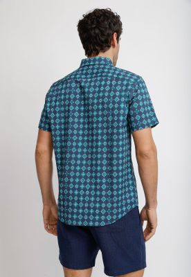 Imagen 2 del producto Camisa Hombre Manga Corta Estampada Azul OPWM2514