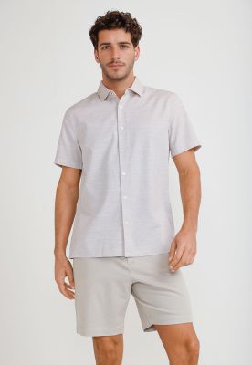 Camisa Hombre Manga Corta Algodón Beige 4KSW7013