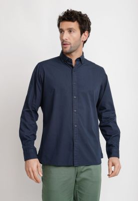 Camisa Lisa Algodón Basilio Azul Marino