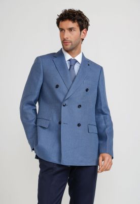 Chaqueta Hombre Formal Cruzada Lino Mix&Color Azul