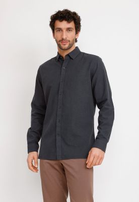Camisa Lino Algodón Braulio Gris Oscuro