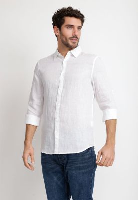 Camisa Hombre Casual Lino Blanca W3025 4AHW3025