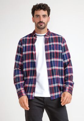 Camisa Hombre A Cuadros De Franela Azul Marino