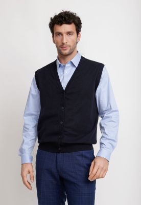 Cárdigan Hombre Formal Sin Mangas Lana Seda Azul Marino