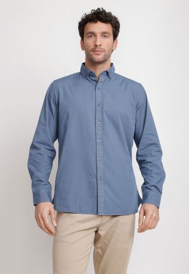 Camisa Lisa Algodón Basilio Petróleo