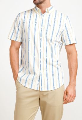 Camisa De Hombre Algodón Estampado Beige