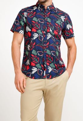 Camisa De Hombre Algodón Estampado Navy