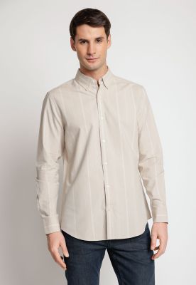 Camisa Hombre Manga Larga Oxford Listada Beige