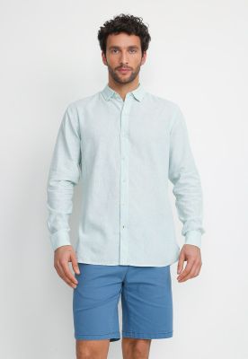 Camisa Rayada Lino Algodón Bruno Verde