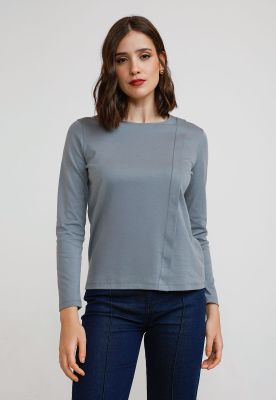 Polera Manga Larga Mujer Algodón Peruano Dusty Blue