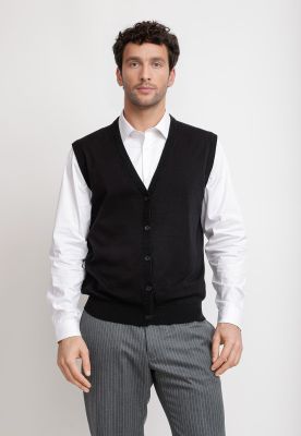 Cárdigan Hombre Formal Sin Mangas Lana Seda Negro