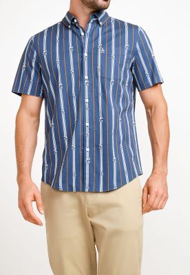 Camisa De Hombre Algodón Estampado Azul