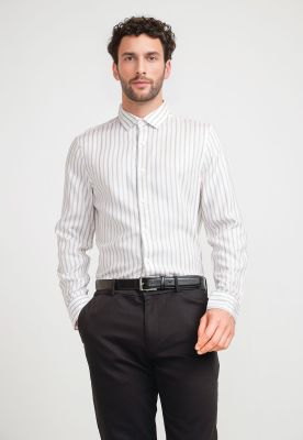 Camisa Hombre Manga Larga Listada Blanca