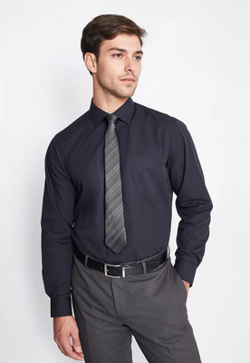 Camisa Formal Básica Lisa Regular Poplin Negro