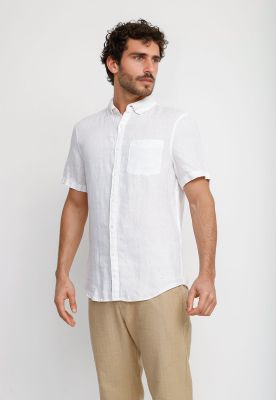Camisa Hombre Manga Corta Lino Blanca OPWB0500
