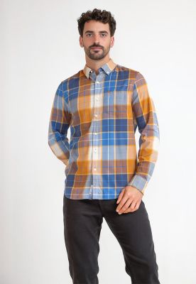 Camisa Hombre A Cuadros Mostaza