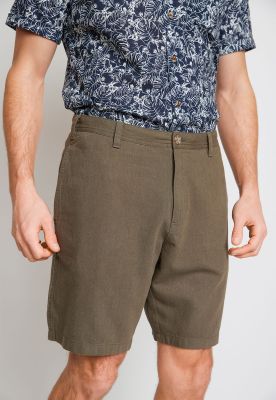 Bermuda Hombre Mezcla Algodón Lino Liso Slim Venus Verde