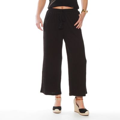Pantalon Wide Leg Tiro Alto Pretina  Basica Elasticada