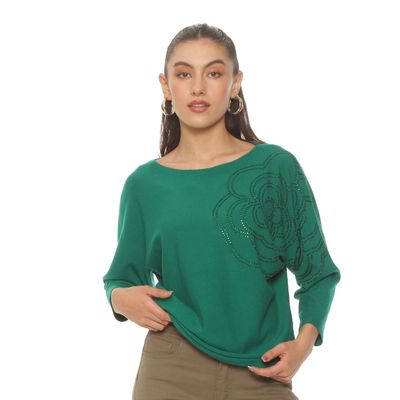 Sweater Manga Larga Con Aplicacion Escote Redondo