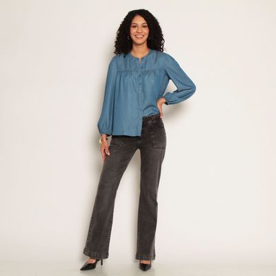 Imagen 2 del producto Blusa Manga Larga Lyocell Escote Redondo Abotonda En Delantero