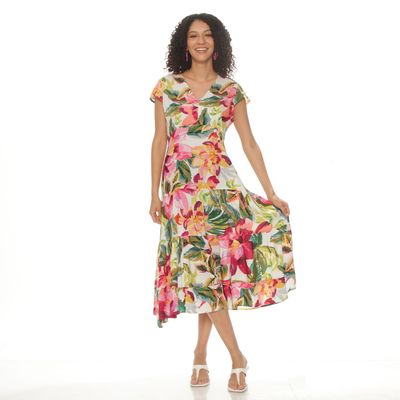 Imagen 1 del producto Vestido Manga Corta Estamapado Escote V Con Corte En Cintura
