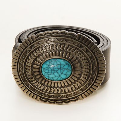 Cinturon Cuero Hebilla  Con Piedra Calipso