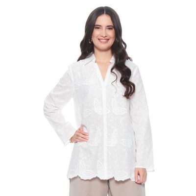 Blusa Manga Larga Embroidery Abotonada En El Delantero