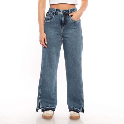 Jeans Wide Leg Tiro Alto Pretina Basica Basta Despegada