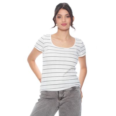 Polera Manga Corta Listada Escote Cuadrado