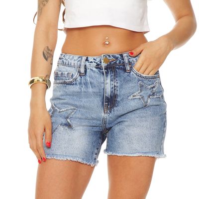 Imagen 2 del producto Short Denim Tiro Alto Aplicacion Estrellas Desflecadas