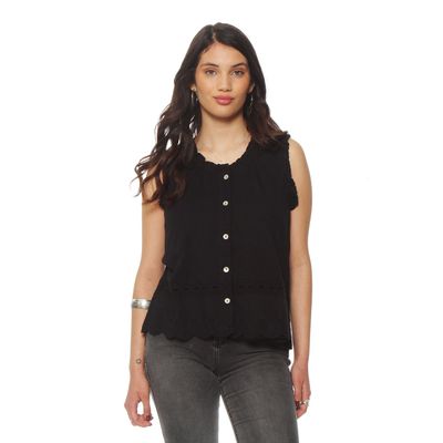 Polera Sin Manga Solida Con Aplicacion  En Escote Y Sisa