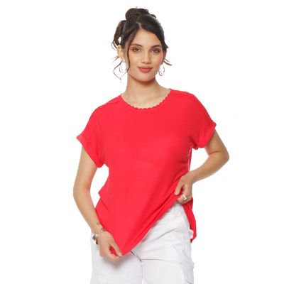 Polera Manga  Corta Escote V Con Aplicacion