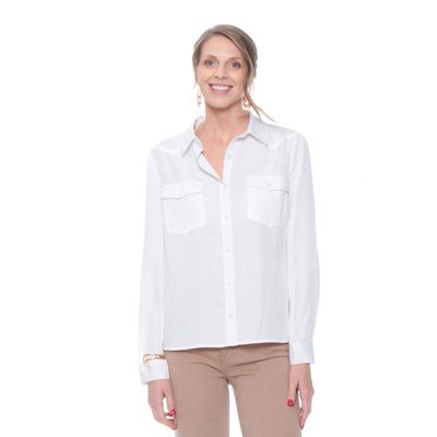 Blusa Manga Larga Lyocell Abotonada En Delantero Con Bolsillos