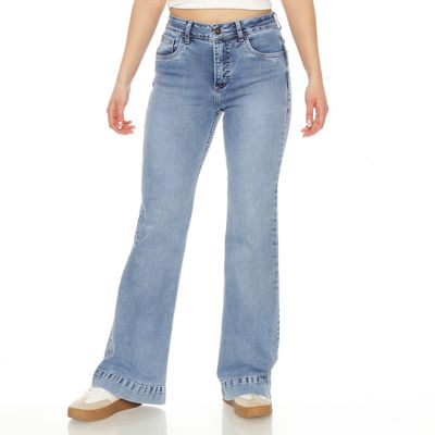 Jeans Flare Tiro Alto Bordado  Pretina Basica 1  Boton Push Up