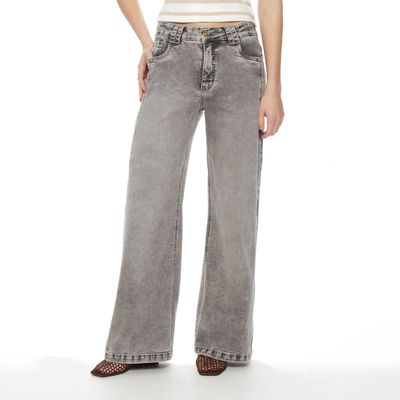 Jeans Wide Leg Tiro Alto Costadillos  Pretina Basica 1 Boton