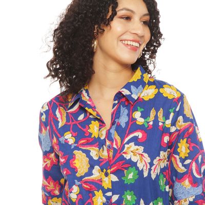 Vestido Estampado Manga Corta Abotonado En Delantero