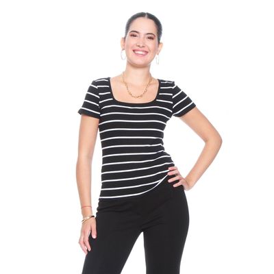 Polera Manga Corta Listada Escote Cuadrado