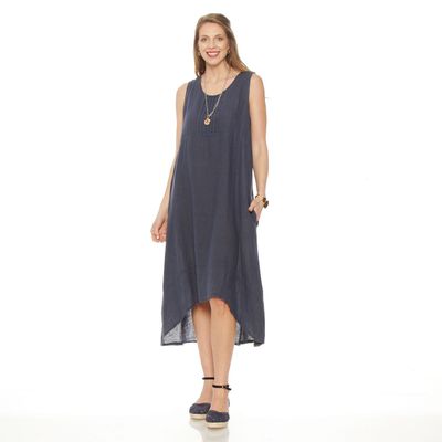 Vestido Sin  Manga Lino Escote Redondo