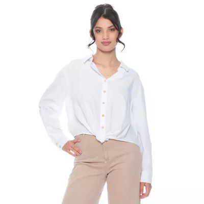 Blusa Manga Larga   Abotonada En Delantero