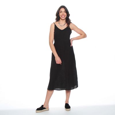 Vestido Sin Manga Tirantes Ajustables Lino Escote V