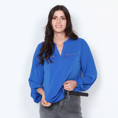 Blusa Manga Larga Con Cierre En Delantero Y Tapetas