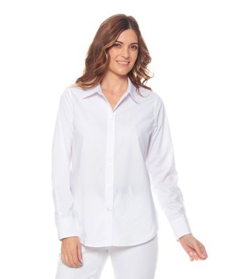 Blusa Manga Larga Solida Cuello Camisero Abotonada