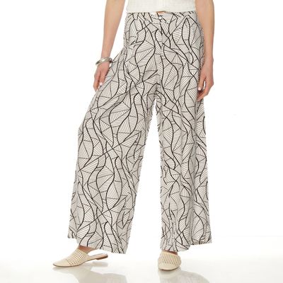 Pantalon Wide Leg Estampado Tiro Alto Pretina Basica 1 Boton