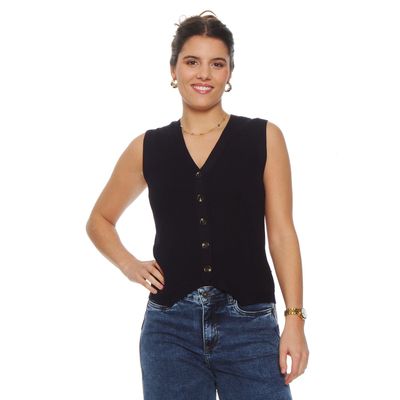 Chaleco  Sin Manga  Abotonado En Delantero