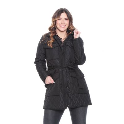 Parka Manga Larga Solida Con Lazo En Cintura Y Bolsillos