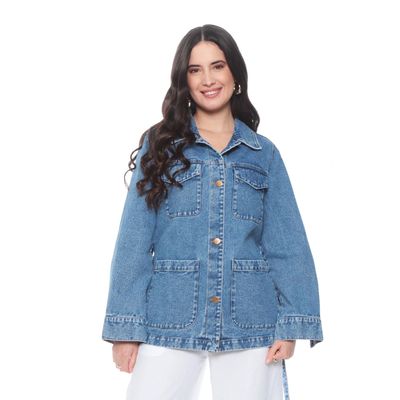 Imagen 2 del producto Chaqueta Manga Larga Denim Abotonada En Delantero Con Lazo En Cintura