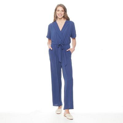 Enterito Manga Corta Escote V Con Cuello Y Lazo En Cintura