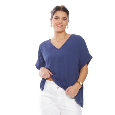 Blusa Manga  Corta  Solida Escote V